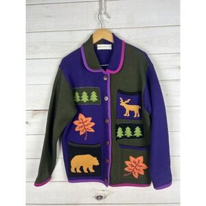 Vintage Marisa Christina Sweater Womens Medium Wool Woodland Bear Deer 90s